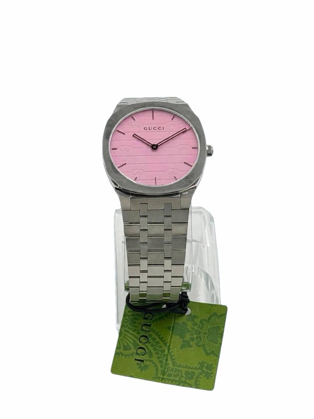 NWT Gucci YA163410 18620511 Womens Steel Pink 38mm